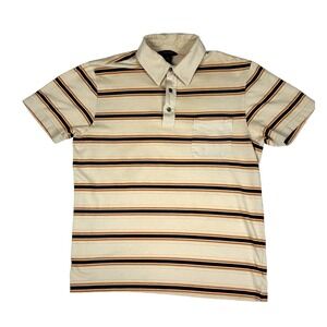 Banana Republic Polo Shirt Mens Striped Pima Cotton Pocket Cream‎ Large